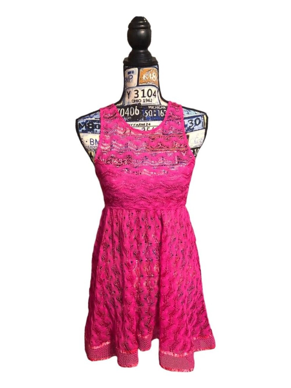 Free People New Romantics Hot Pink Madame Butterfly Sheer Tunic Dress Sz Small P